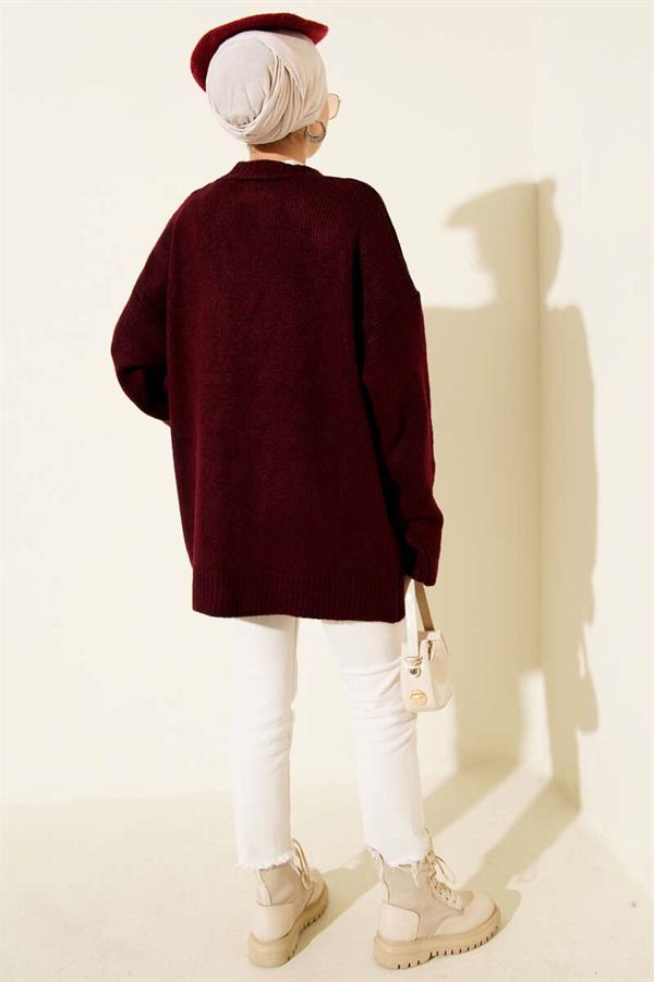 Double Pocket Buttoned Knit Cardigan, Burgundy