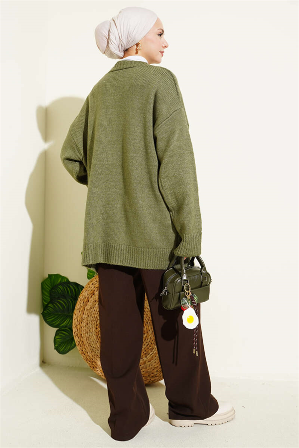 Double Pocket Buttoned Knit Cardigan, Light Green