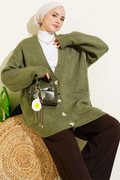 Double Pocket Buttoned Knit Cardigan, Light Green