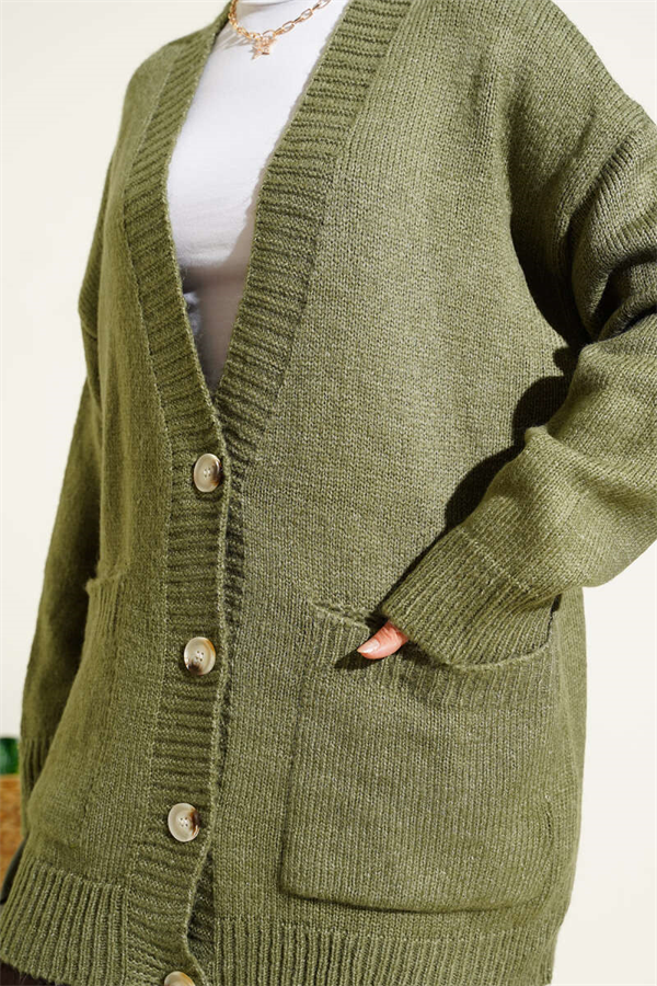Double Pocket Buttoned Knit Cardigan, Light Green
