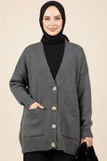 Double Pocket Buttoned Knit Cardigan, Dark Gray