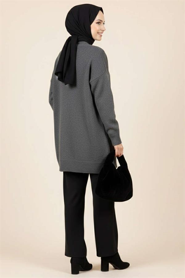 Double Pocket Buttoned Knit Cardigan, Dark Gray