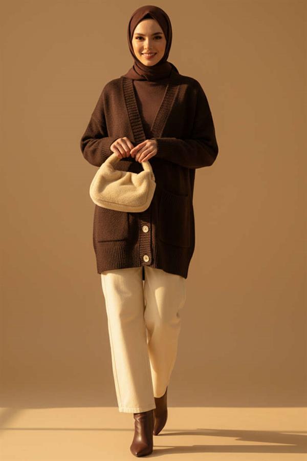 Double Pocket Buttoned Knitwear Cardigan Brown