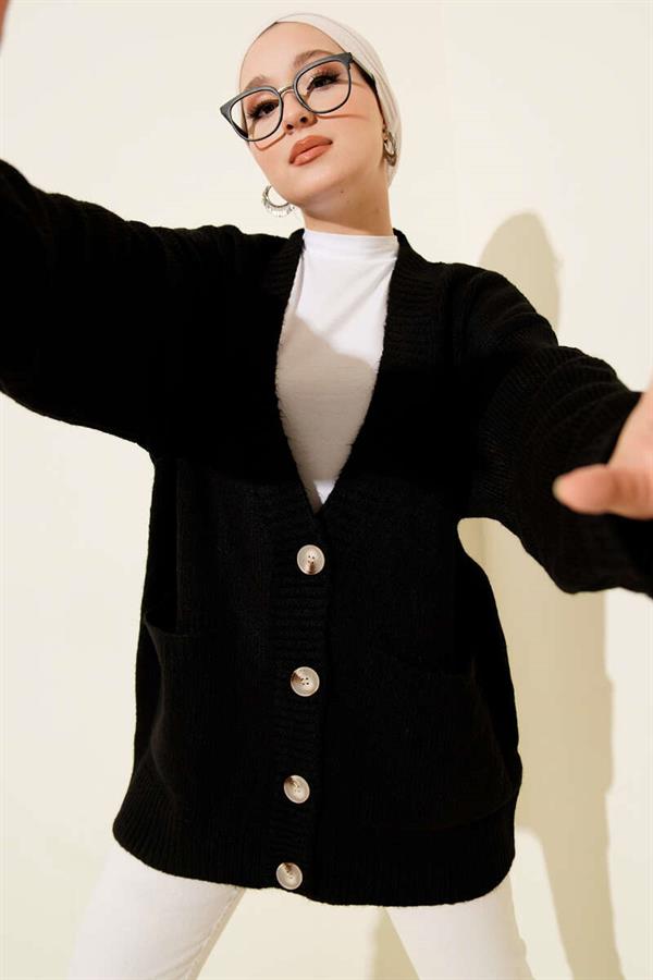 Double Pocket Buttoned Knitwear Cardigan Black