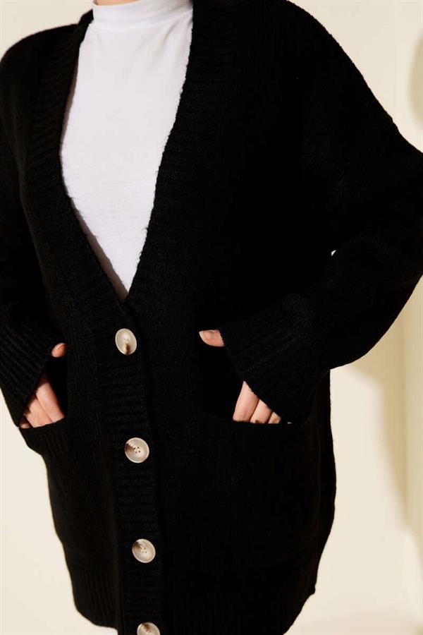 Double Pocket Buttoned Knitwear Cardigan Black
