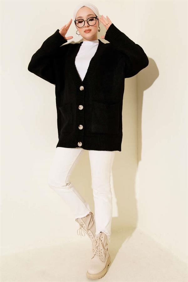 Double Pocket Buttoned Knitwear Cardigan Black