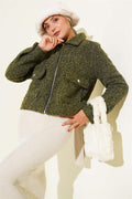 Double Pocket Zippered Short Jacket Khaki