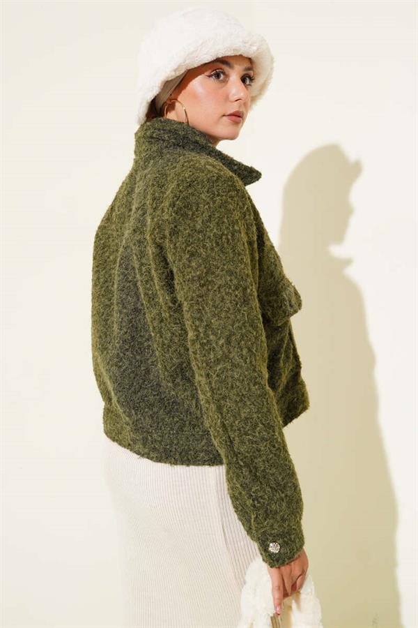 Double Pocket Zippered Short Jacket Khaki