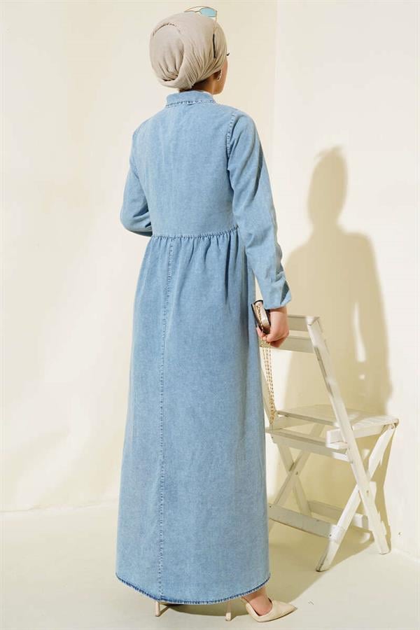 Double Pocket Zippered Denim Dress Denim Blue