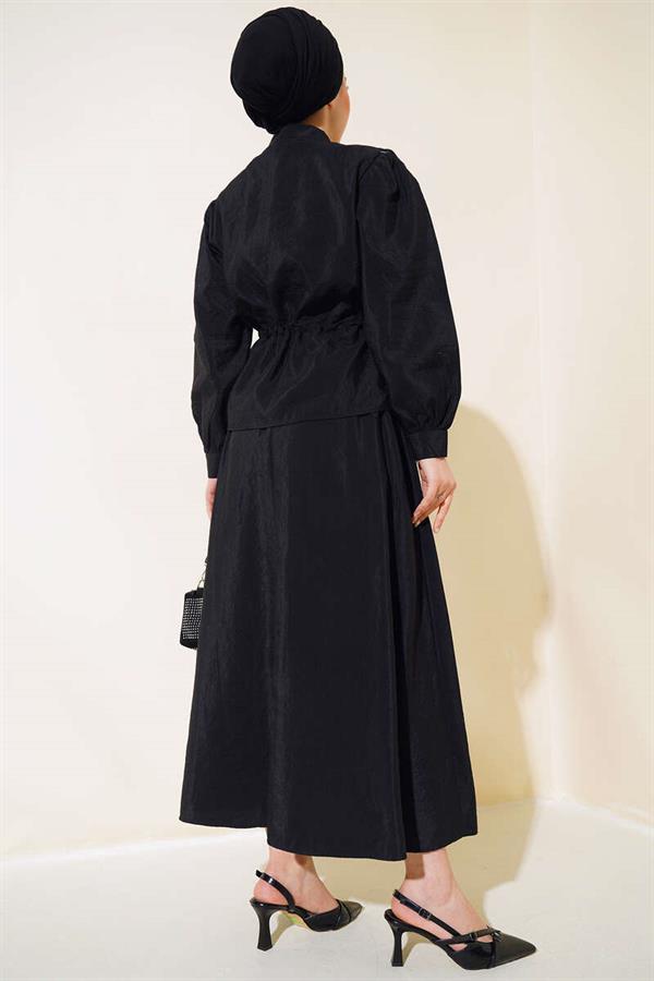 Double Pocket Double Skirt Set Black