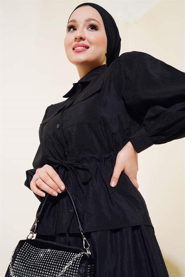 Double Pocket Double Skirt Set Black