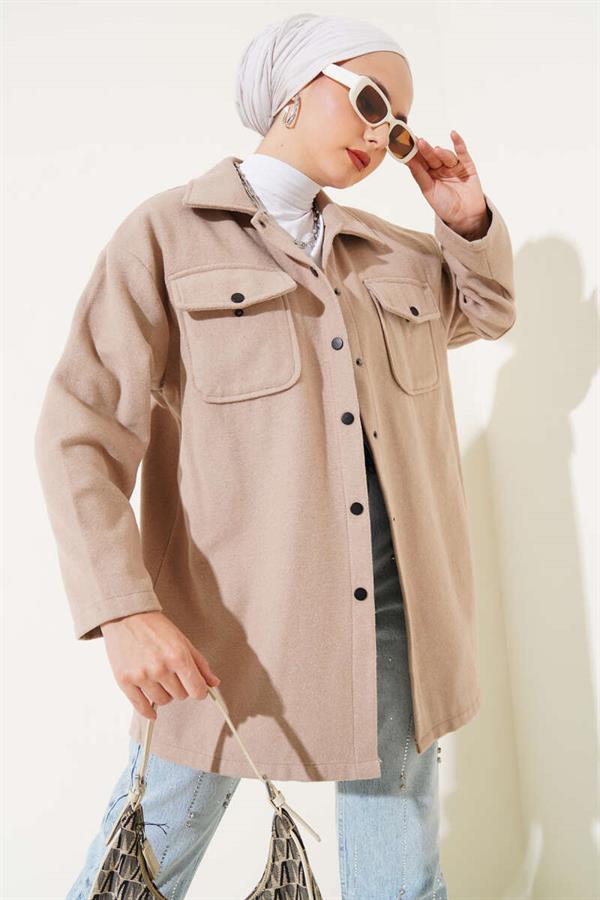 Double Pocket Cashmere Shirt Beige