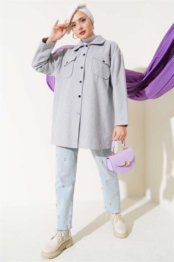 Double Pocket Cashmere Shirt Gray