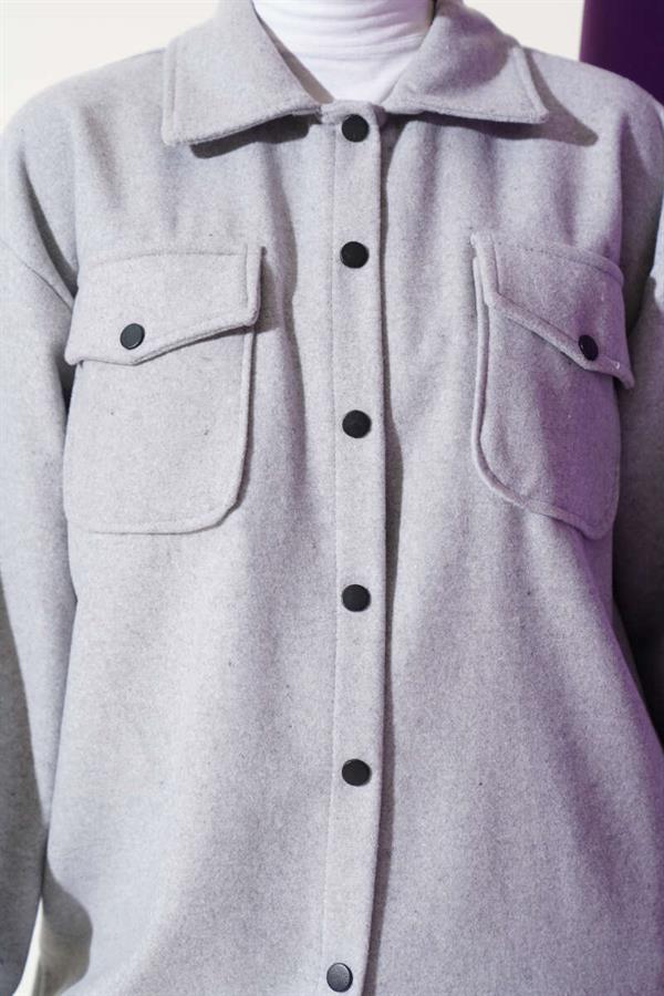Double Pocket Cashmere Shirt Gray