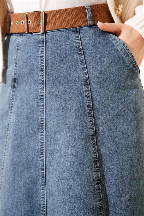 Double Pocket Flared Denim Skirt, Blue