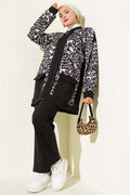 Leopard Printed 2 Piece Set with Double Pockets, Black