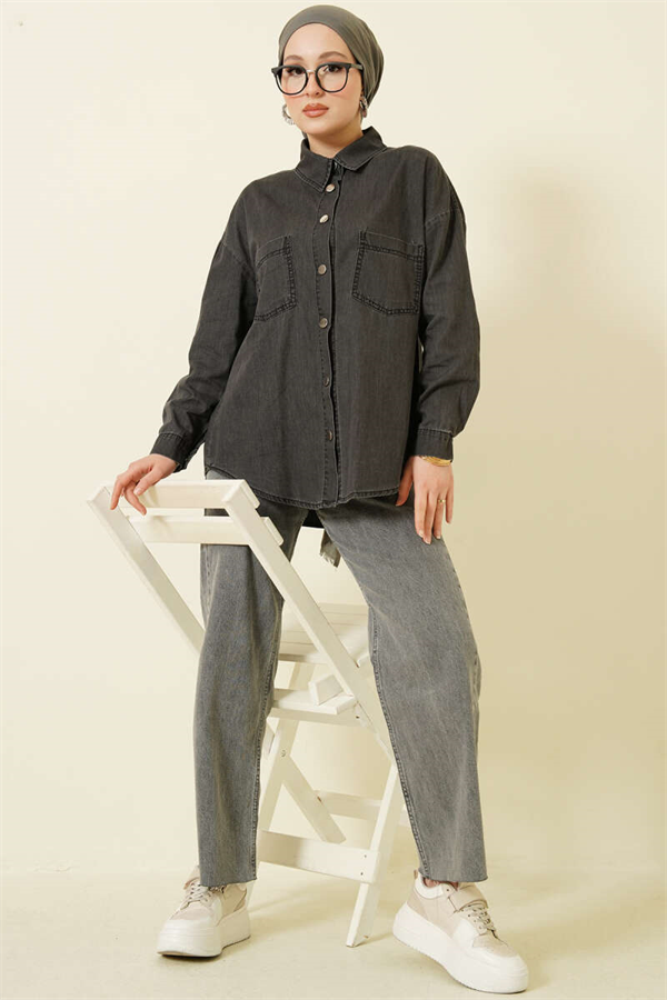 Anthracite Double Pocket Metal Button Shirt