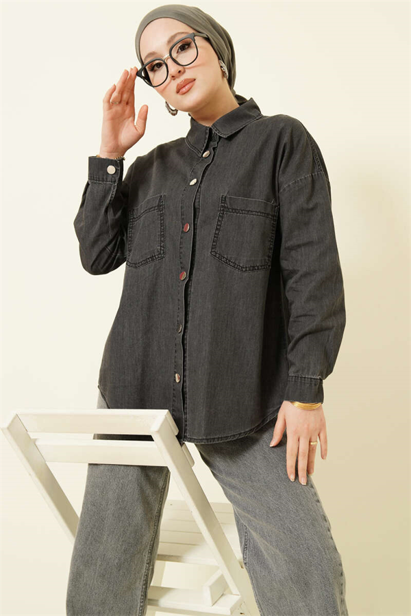 Anthracite Double Pocket Metal Button Shirt