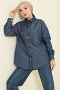 Navy Blue Shirt with Double Pockets and Metal Buttons