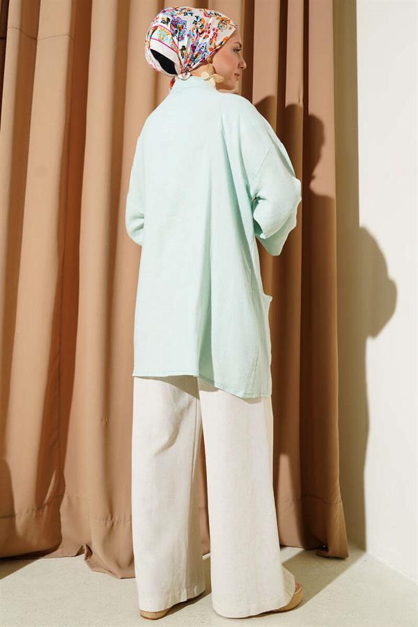 Double Pocket Muslin Cardigan, Almond Green