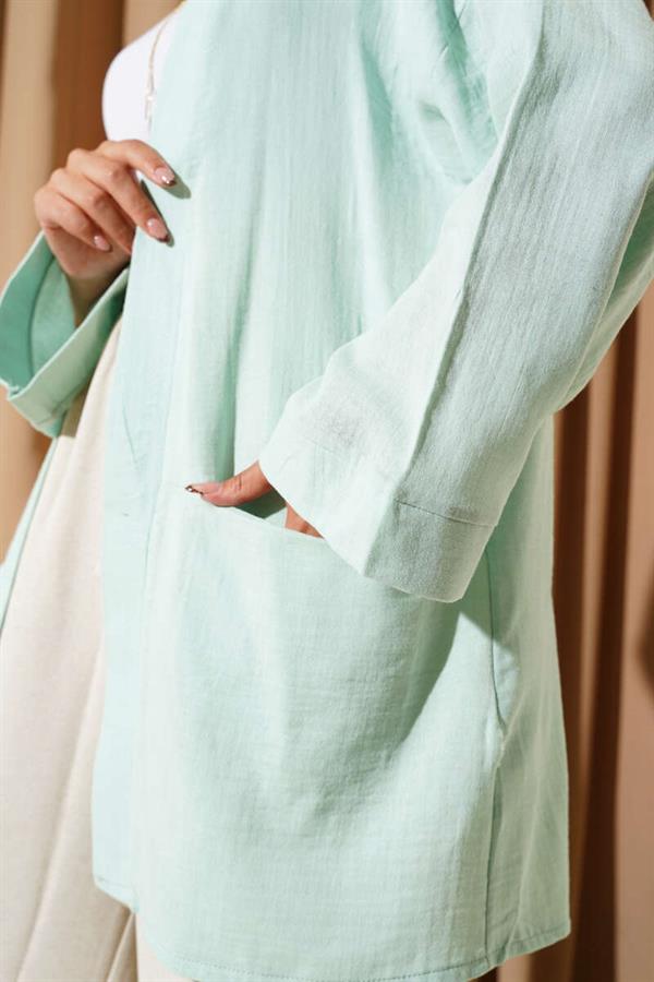 Double Pocket Muslin Cardigan, Almond Green