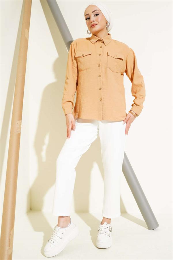 Double Pocket Wooden Buttoned Shirt Biscuit