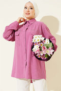 Double Pocket Embellished Tencel Shirt in Magenta