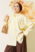 Double Pocket Embellished Tencel Shirt, Yellow
