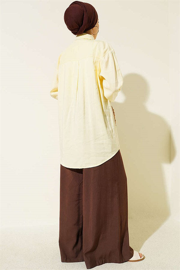 Double Pocket Embellished Tencel Shirt, Yellow