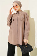 Double Pocket Embellished Tencel Shirt in Mink