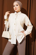 Double Pocket Terikoton Shirt Beige
