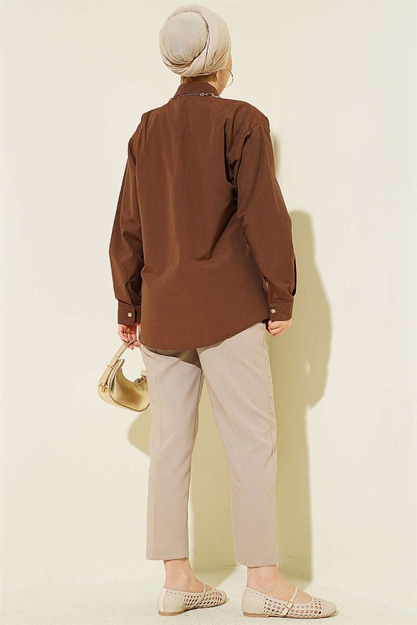 Double Pocket Terrycotton Shirt, Brown