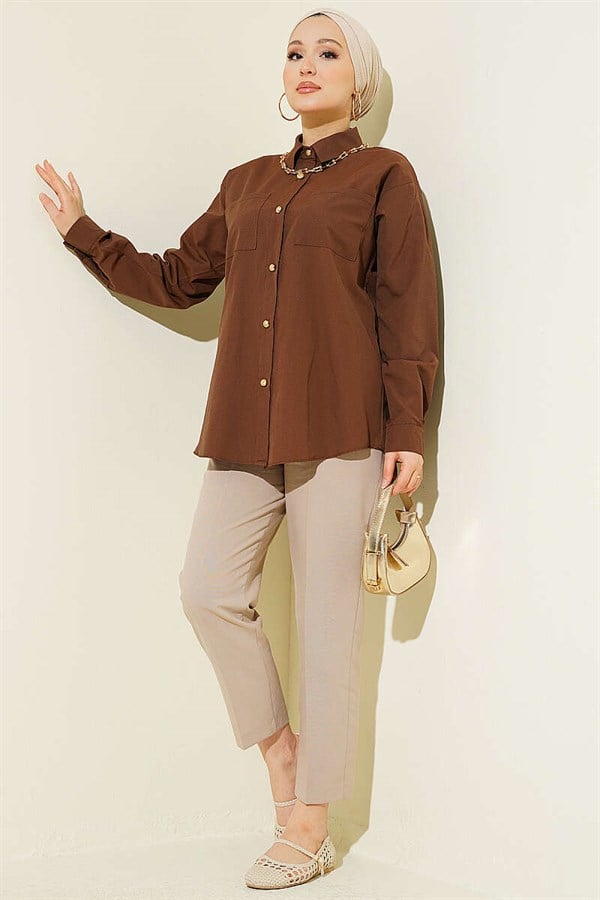 Double Pocket Terrycotton Shirt, Brown