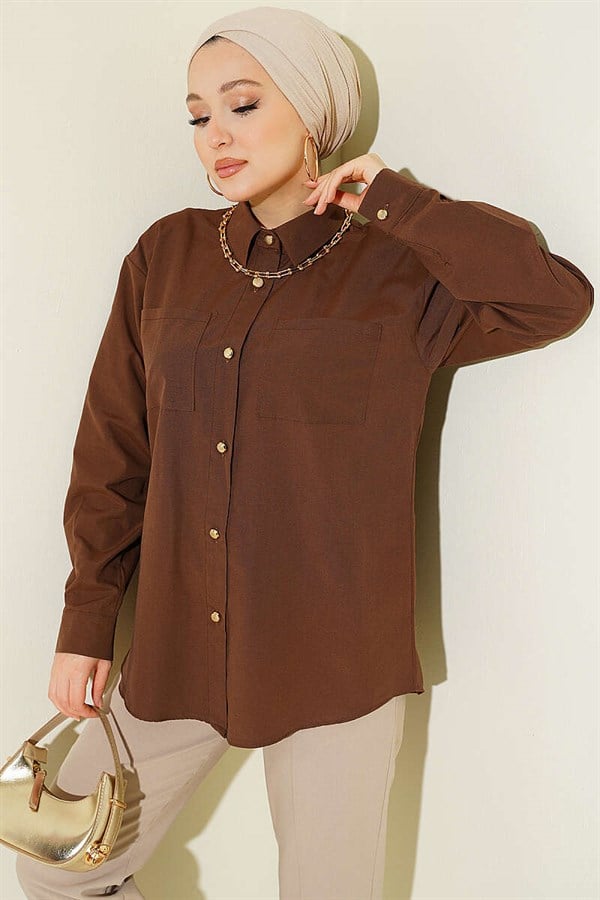 Double Pocket Terrycotton Shirt, Brown