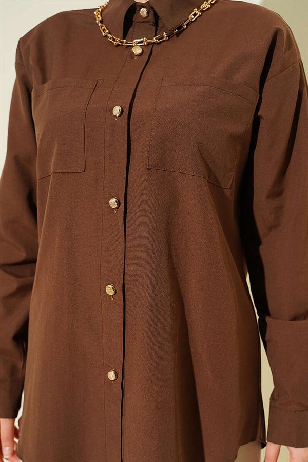 Double Pocket Terrycotton Shirt, Brown