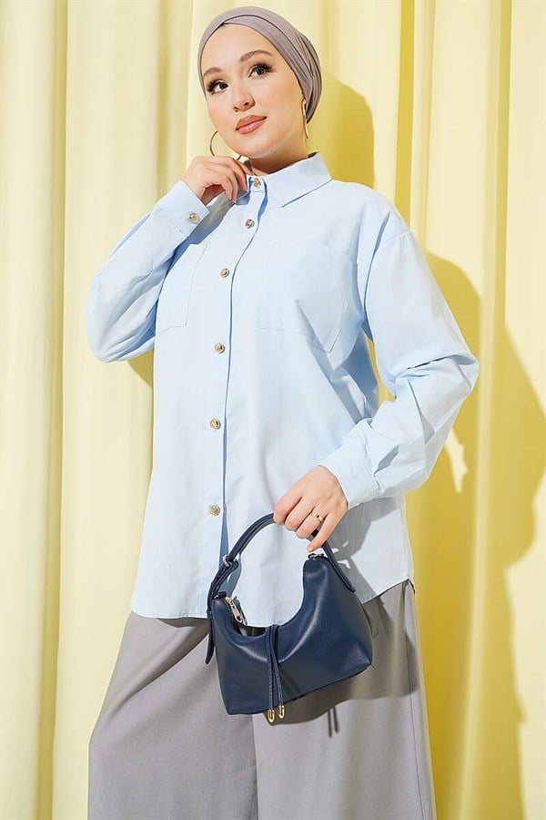 Double Pocket Terrycotton Shirt Blue