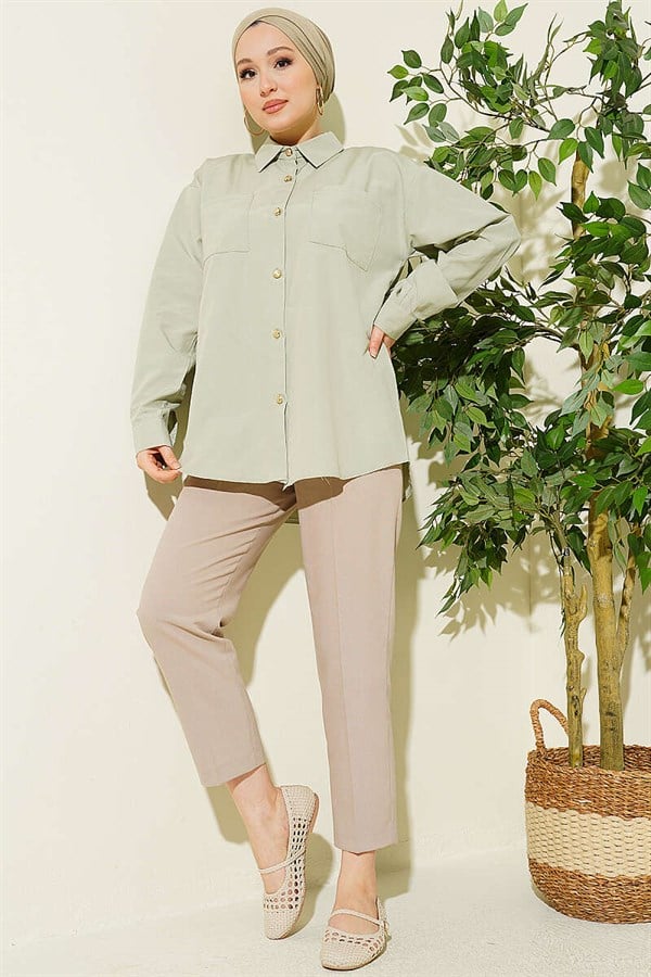 Double Pocket Terikoton Shirt Mint