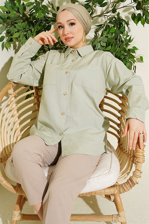 Double Pocket Terikoton Shirt Mint