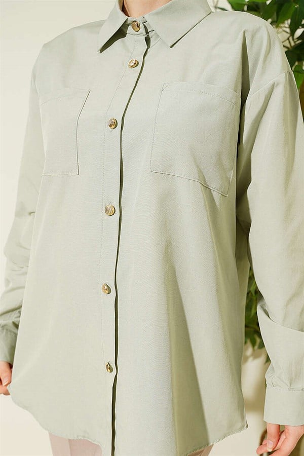 Double Pocket Terikoton Shirt Mint