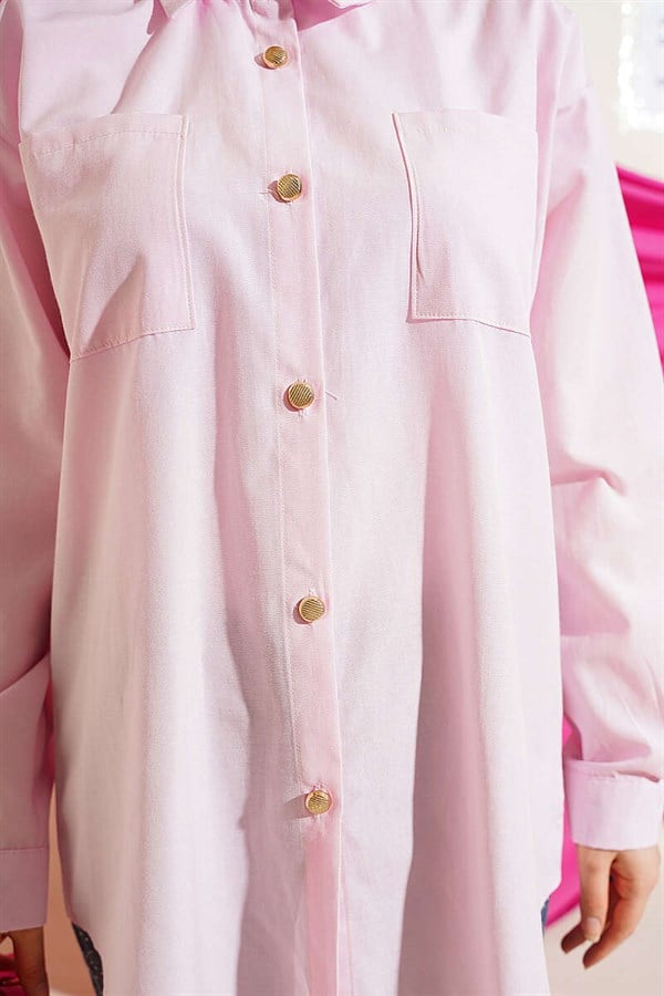 Pink Double-Pocket Terry Cotton Shirt