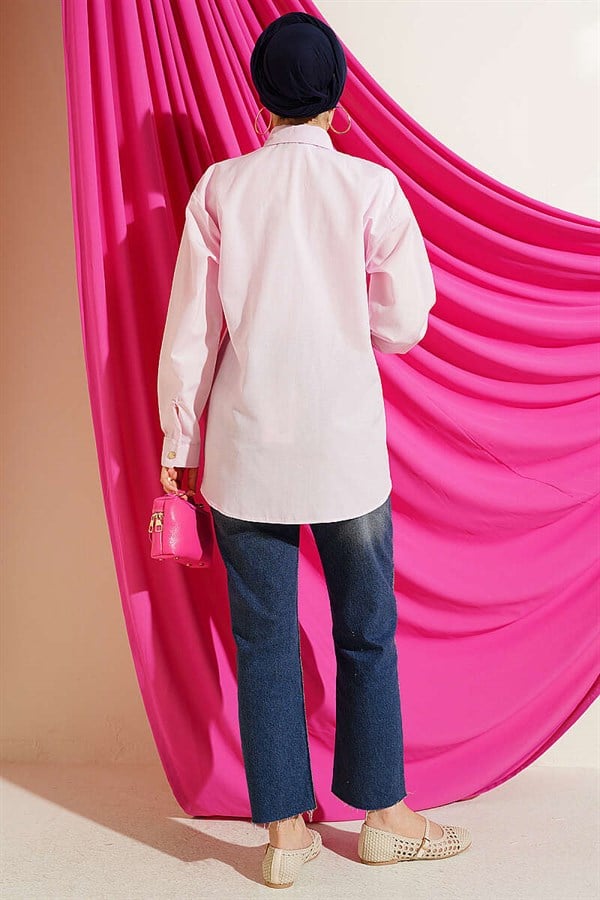 Pink Double-Pocket Terry Cotton Shirt