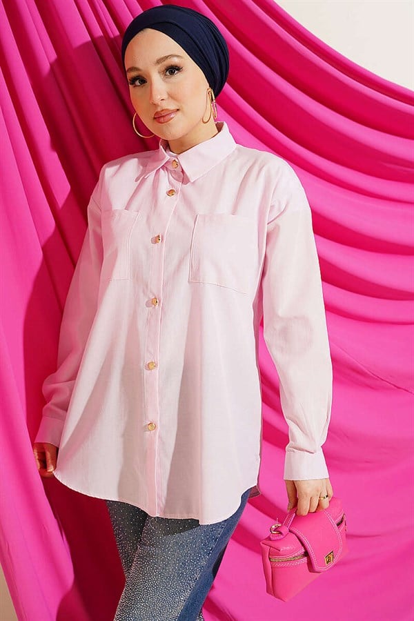 Pink Double-Pocket Terry Cotton Shirt