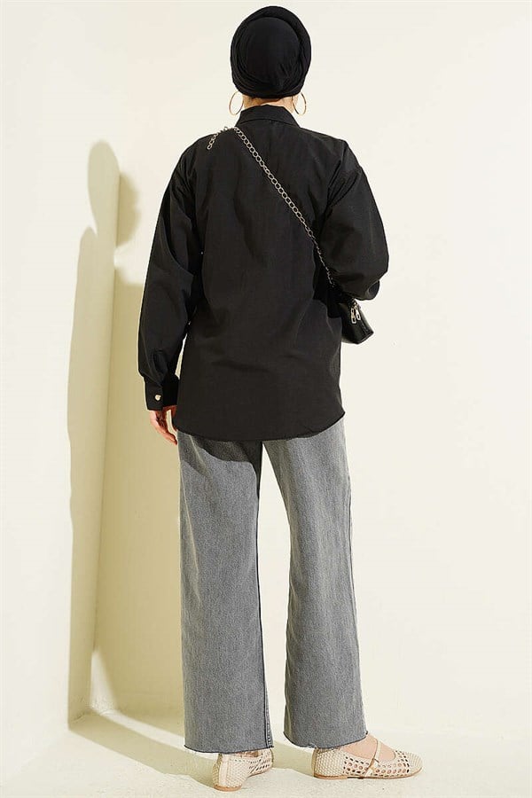 Double Pocket Terrycotton Shirt Black