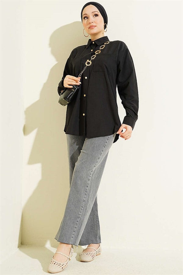 Double Pocket Terrycotton Shirt Black