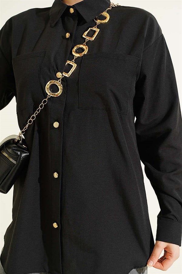 Double Pocket Terrycotton Shirt Black