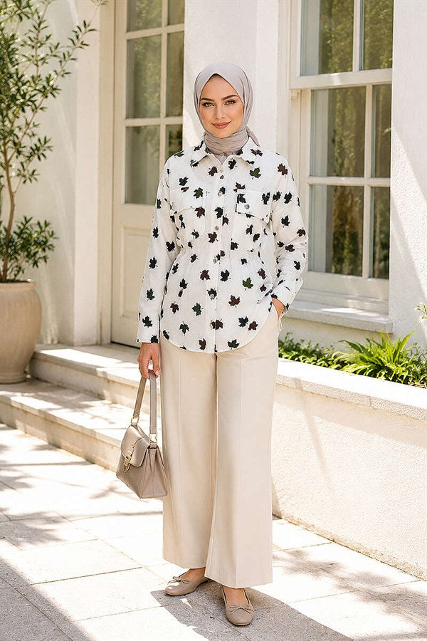 Double Pocket Leaf Pattern Shirt, Khaki