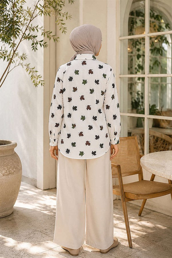 Double Pocket Leaf Pattern Shirt, Khaki