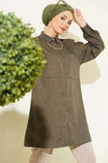 Double Pocket Shirt with Chain Necklace, Khaki