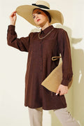Double Pocket Shirt with Chain Necklace, Brown