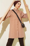 Double Pocket Shirt with Chain Necklace Latte